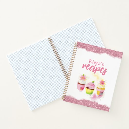 Ontvangt Roze Glitter Cupcake Aangepast Notitieboe Notitieboek (Binnen)