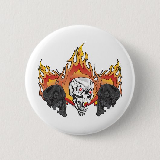 Ontvlambare schedels ronde button 5,7 cm (Voorkant)