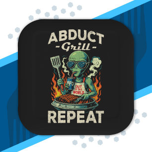Ontvoering Grill Herhaal Retro BBQ Kookfeest Grapp Papieren Bordje