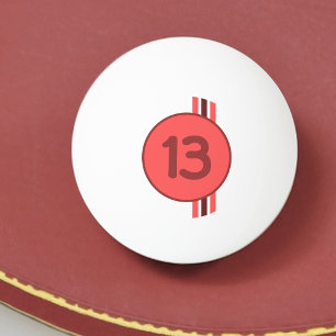 Ontwerp 13 in rood op koraalrood met strepen pingpongballen
