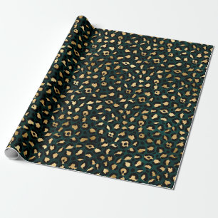 Ontwerp 1 van de blauwgroen en Gold Leopard-reeks Cadeaupapier
