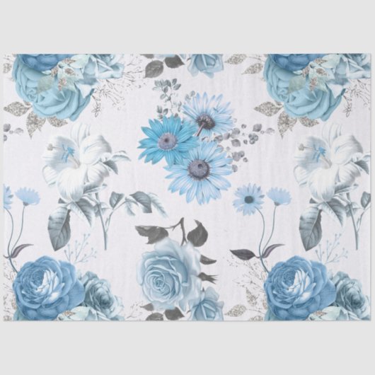 Ontwerp 3 van de Blauwe Floral Reeks Tissuepapier (Voorkant)