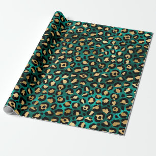 Ontwerp 3 van de blauwgroen en Gold Leopard-reeks Cadeaupapier