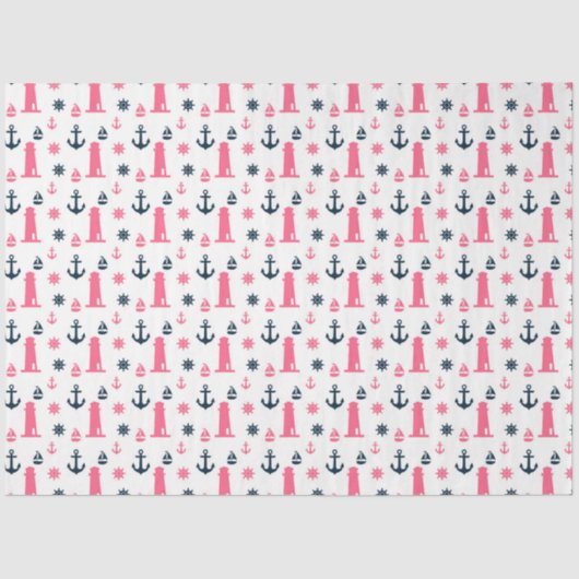 Ontwerp 3 van de roze en Navy Nautical Series Tissuepapier (Voorkant)