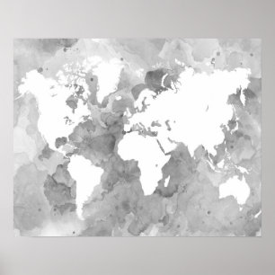 ontwerp 49 Grijze Wereldkaart Poster
