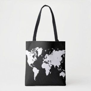 Ontwerp 69 wereldkaart zwart wit tote bag