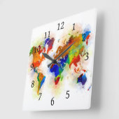 Ontwerp 77 multicolor-wereldkaart vierkante klok (Hoek)