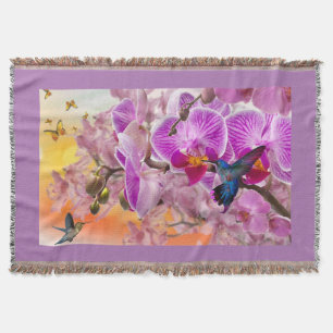 Ontwerp Blanket met lavender Hummingbird & Flowers Deken