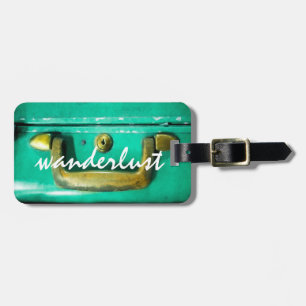 ontwerp blauwgroen bagagelabel wanderlust tekst