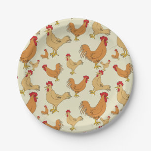 Ontwerp bruin Chicken Pattern Papieren Bordje