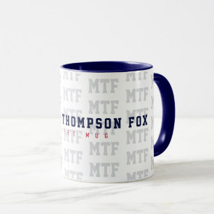 ontwerp een monogramme, naam + initialen, blauw mok