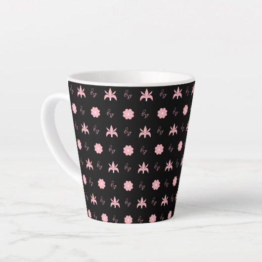 Ontwerp elegant zwart-roze patroonpatroon latte mok (Linkerhoek)