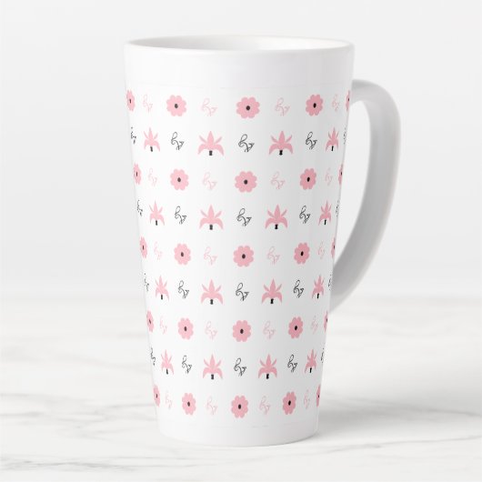 Ontwerp elegant zwart-roze patroonpatroon latte mok (Rechterhoek)