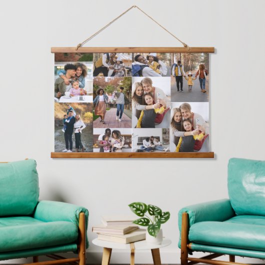 Ontwerp je eigen 10 fotocollage hangend wandkleed (Woonkamer)