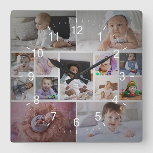 Ontwerp je eigen 13 fotocollage vierkante klok (Voorkant)