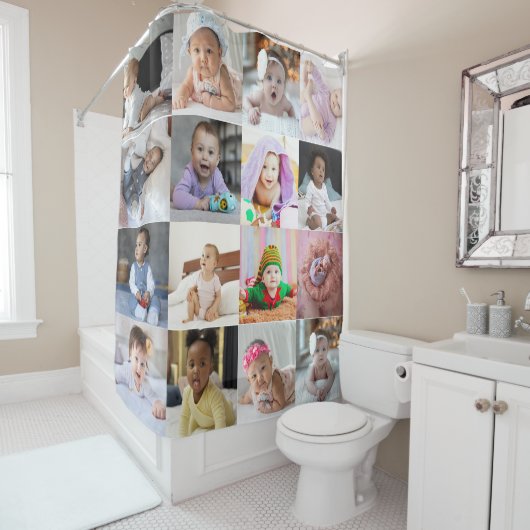 Ontwerp je eigen 16 fotocollage douchegordijn (In situ)