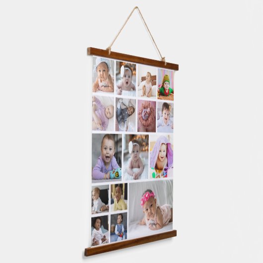 Ontwerp je eigen 16 fotocollage hangend wandkleed (Gebogen)