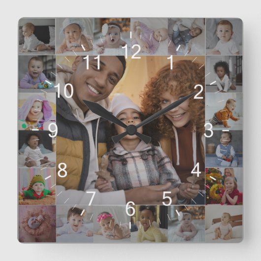 Ontwerp je eigen 21 fotocollage vierkante klok (Voorkant)