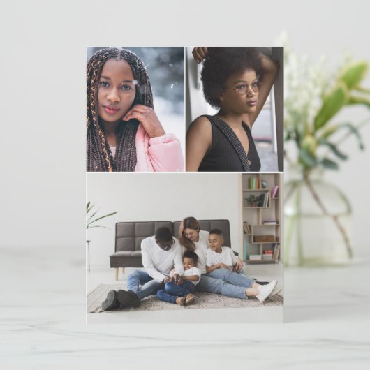 Ontwerp je eigen 3 fotocollage aankondiging (Staand voorkant)