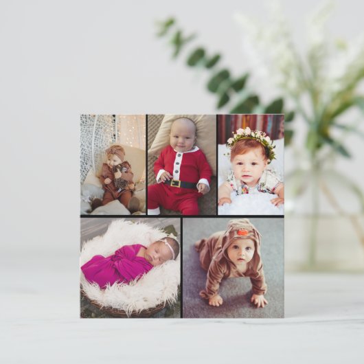 Ontwerp je eigen 5 fotocollage feestdagenkaart (Staand voorkant)