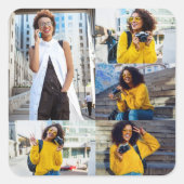 Ontwerp je eigen 5 fotocollage vierkante sticker (Voorkant)