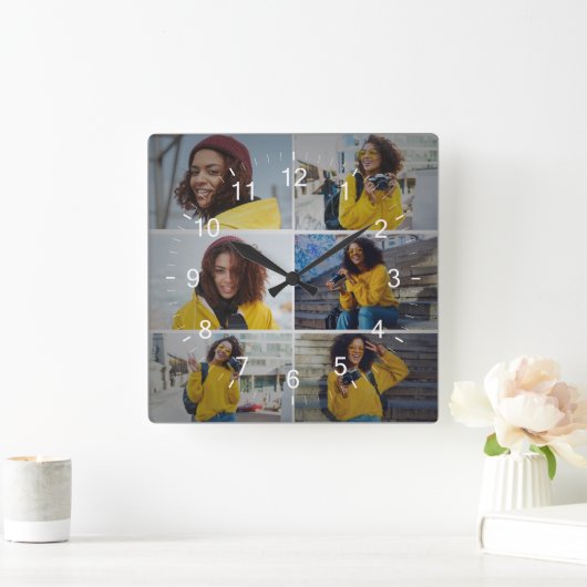 Ontwerp je eigen 6 fotocollage vierkante klok (Huis)
