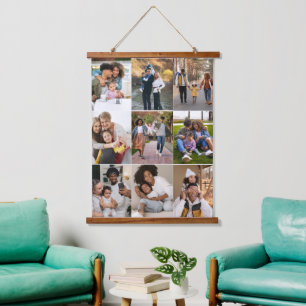 Ontwerp je eigen 9 fotocollage hangend wandkleed