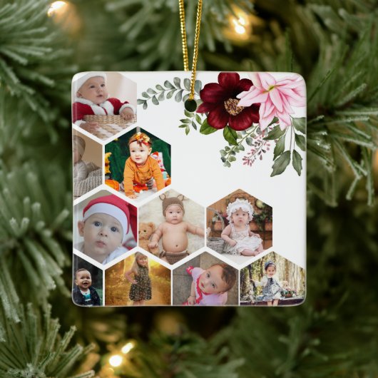 Ontwerp je eigen Bloemen 10 Fotocollage Keramisch Ornament (Boom)