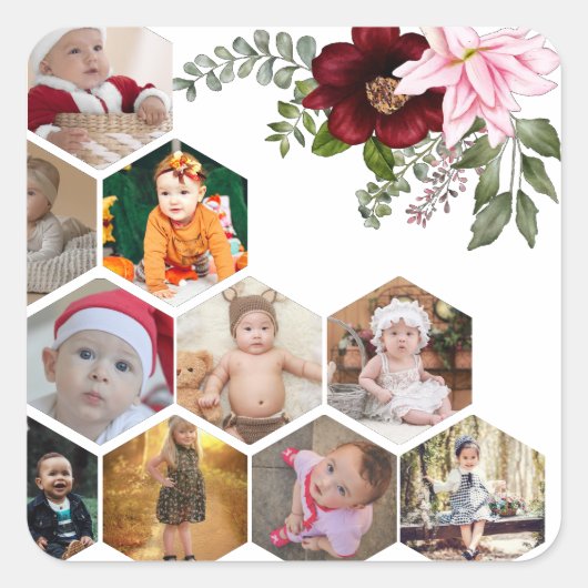 Ontwerp je eigen Bloemen 10 Fotocollage Vierkante Sticker (Voorkant)