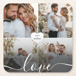 Ontwerp je eigen liefde collage fotografie vierkante kartonnen onderzetter
