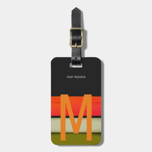 Ontwerp je eigen monogram bagagelabel met strepen (Voorkant verticaal)