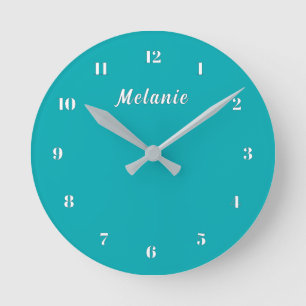 Ontwerp Je Eigen Teal Blauwe Wandklok Aangepaste N Ronde Klok