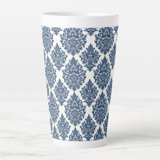 ontwerp met blauwe damast latte mok (Voorkant)