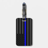 Ontwerp met dunne blauwe lijn - Aangepaste zwarte Bagagelabel (Achterkant verticaal)