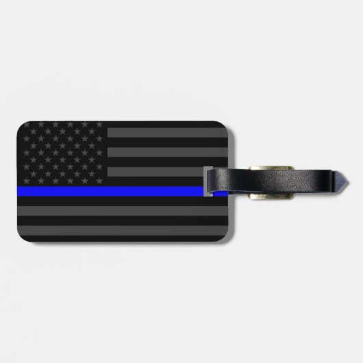 Ontwerp met dunne blauwe lijn - Aangepaste zwarte Bagagelabel (Achterkant horizontaal)