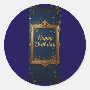 Ontwerp met een gouden lijst op een marineblauwe k ronde sticker