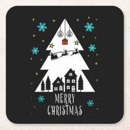 Ontwerp met kerstboomstructuur met slee vierkante kartonnen onderzetter