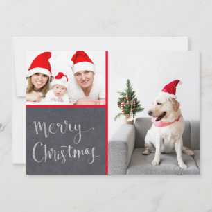 Ontwerp met prettige kerstkalk, dubbelfoto feestdagenkaart