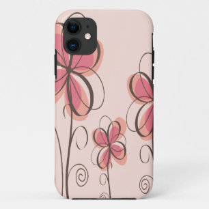 Ontwerp met roze en bruine doodle Flowers iPhone 11 Hoesje