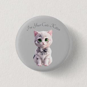 Ontwerp met schattig grijs kitten ronde button 3,2 cm