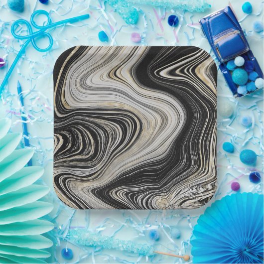 Ontwerp met zwart en goudgrijs papieren bordje (Feest)