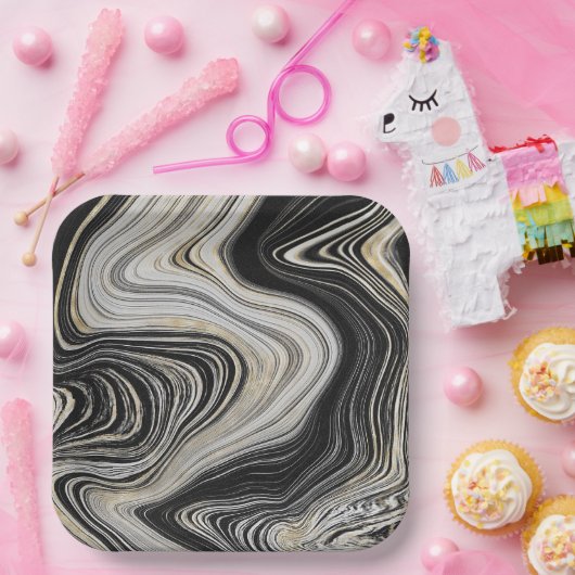 Ontwerp met zwart en goudgrijs papieren bordje (Feest)