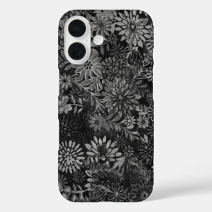 ontwerp met zwarte en grijze bloem iPhone 16 hoesje