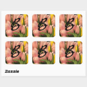 Ontwerp peach Tulip Monogram Vierkante Sticker (Vel)