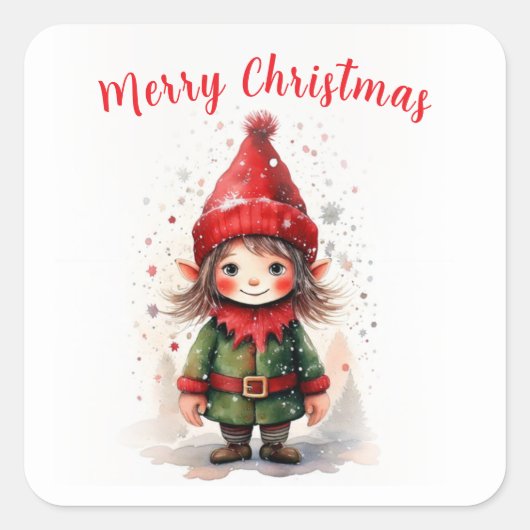 Ontwerp Schattigee kerstelf Vierkante Sticker (Voorkant)