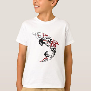 Ontwerp Tattoo rode en zwarte dolfijn T-shirt