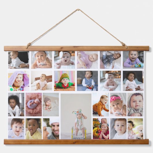 Ontwerp uw eigen 25 fotocollage ingelijst kunst hangend wandkleed (Voorkant)