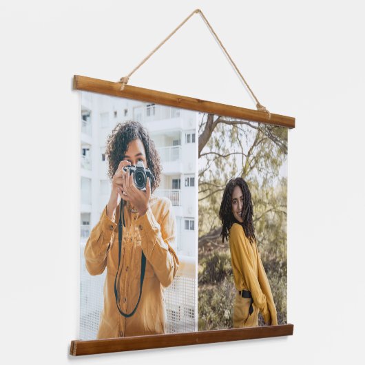 Ontwerp uw eigen 2 fotocollage hangend wandkleed (Gebogen)