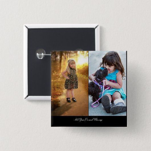Ontwerp uw eigen 2 fotocollage vierkante button 5,1 cm (Voorkant /achterkant)