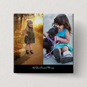 Ontwerp uw eigen 2 fotocollage vierkante button 5,1 cm
